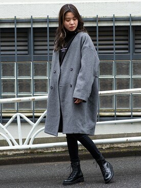 「コクーンコート」｜「アイテム（チェスターコート）」を使った、BARAKさん（レディース・160cm）の冬コーディネート