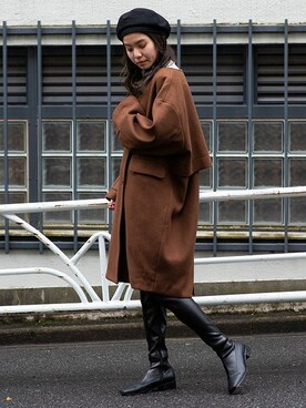 「コクーンコート」｜「アイテム（帽子）」を使った、BARAKさん（レディース・160cm）の冬コーディネート