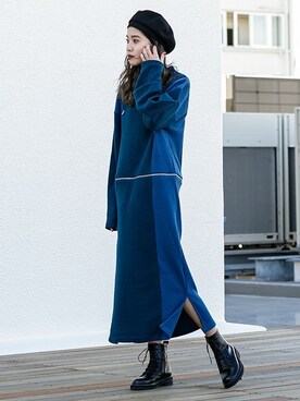 「オープンショルダー」｜「アイテム（帽子）」を使った、BARAKさん（レディース・160cm）の冬コーディネート