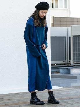 「オープンショルダー」｜「アイテム（帽子）」を使った、BARAKさん（レディース・160cm）の冬コーディネート