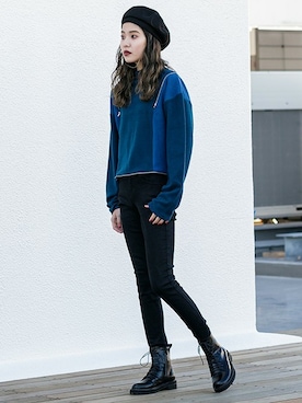 「オープンショルダー」｜「アイテム（帽子）」を使った、BARAKさん（レディース・160cm）の冬コーディネート