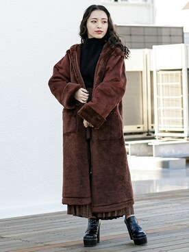 「BARAK（バラク）のアイテム（ムートンコート）」を使った、BARAKさん（レディース・152cm）の冬コーディネート
