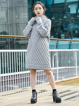 「タートルネックワンピース」｜BARAKさん（レディース・152cm）の冬コーディネート