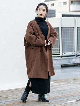 「コクーンコート」｜「アイテム（ワンピース/ドレス）」を使った、BARAKさん（レディース・152cm）の冬コーディネート