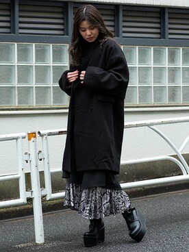 「コクーンコート」｜「アイテム（チェスターコート）」を使った、BARAKさん（レディース・160cm）の冬コーディネート
