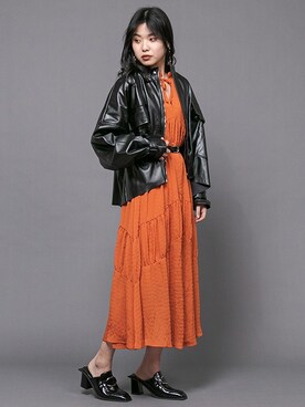 「BARAK（バラク）のアイテム（ノーカラージャケット）」を使った、BARAKさん（レディース・160cm）の冬コーディネート