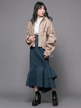 「BARAK（バラク）のアイテム（ノーカラージャケット）」を使った、BARAKさん（レディース・160cm）の冬コーディネート