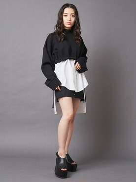「スエット」｜「アイテム（サンダル）」を使った、BARAKさん（レディース・152cm）の冬コーディネート