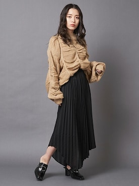 「透かし編みニット」｜BARAKさん（レディース・152cm）の冬コーディネート