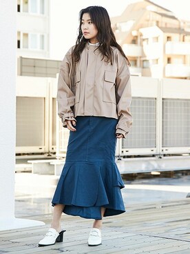 「BARAK（バラク）のアイテム（ノーカラージャケット）」を使った、BARAKさん（レディース・160cm）の春コーディネート