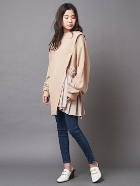 「スウェットワンピース」｜「アイテム（ローファー）」を使った、BARAKさん（レディース・160cm）の春コーディネート