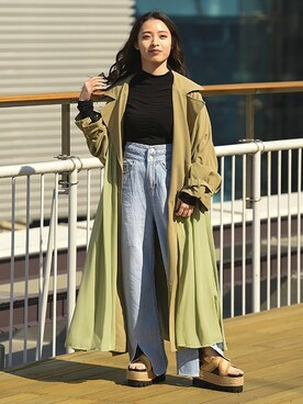 「BARAK（バラク）のアイテム（トレンチコート）」を使った、BARAKさん（レディース・152cm）の春コーディネート