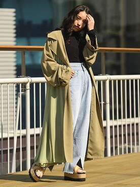 「BARAK（バラク）のアイテム（トレンチコート）」を使った、BARAKさん（レディース・152cm）の春コーディネート