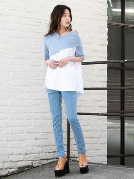 「ハイウエストデニム」｜BARAKさん（レディース・160cm）の春コーディネート