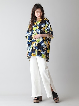 「柄シャツ」｜BARAKさん（レディース・160cm）の夏コーディネート