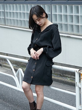 「アイテム（シャツワンピース、ブラック系）」を使った、BARAKさん（レディース・160cm）の秋コーディネート