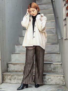 「ビッグシャツ」｜「アイテム（ジャケット/アウター）」を使った、BARAKさん（レディース・162cm）の秋コーディネート
