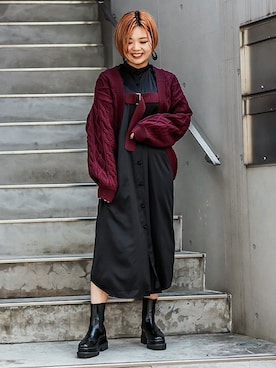 「ボリュームニット」｜「アイテム（ワンピース）」を使った、BARAKさん（レディース・162cm）の秋コーディネート