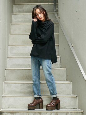 「BARAK（バラク）のアイテム（Tシャツ/カットソー）」を使った、BARAKさん（レディース・160cm）の冬コーディネート