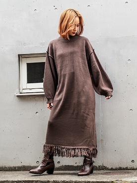 「BARAK（バラク）のアイテム（ブーツ）」を使った、BARAKさん（レディース・160cm）の冬コーディネート
