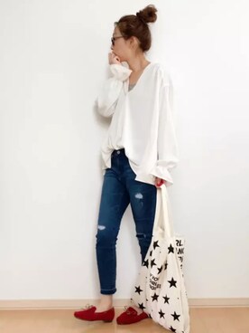 「Honeys（ハニーズ）のアイテム（モカシン/デッキシューズ）」を使った、★miki★さん（レディース・165cm）の春コーディネート