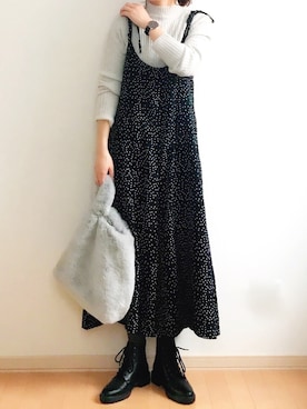 「ドットパンツ」｜「アイテム（サロペット/オーバーオール）」を使った、★miki★さん（レディース・165cm）の冬コーディネート
