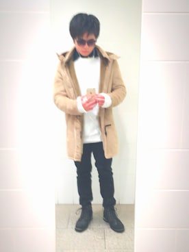 「TAKA-Q（タカキュー）のアイテム（トレンチコート）」を使った、まるさん（メンズ・163cm）の冬コーディネート