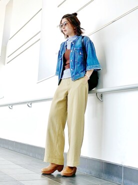 shino_wearさんの「Gap アイコンクロップド ベルスリーブ デニムジャケット」を使ったコーディネート