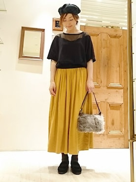 「アイテム（ハンチング/ベレー帽、グリーン系）」を使った、なおさん（レディース・165cm）の秋コーディネート