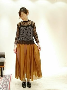 「アイテム（スカート、オレンジ系）」を使った、なおさん（レディース・165cm）の夏コーディネート