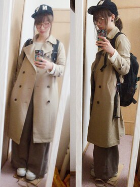 「黒リュック」｜「アイテム（トレンチコート）」を使った、mamekoさん（レディース・160cm）の冬コーディネート