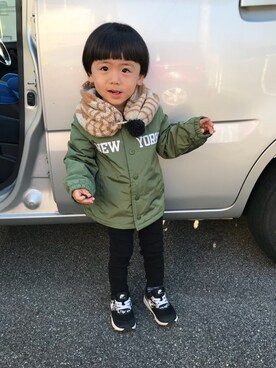 「Champion（チャンピオン）のアイテム（ナイロンジャケット）」を使った、so  rin enさん（キッズ・90cm）の秋コーディネート