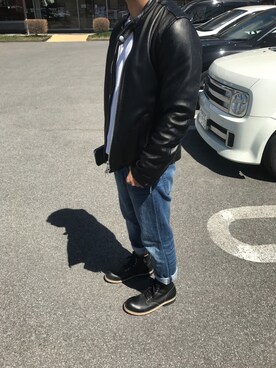 「NANO universe（ナノユニバース）のアイテム（デニムパンツ、ブルー系）」を使った、なぎ兄弟さん（メンズ・161cm）の春コーディネート