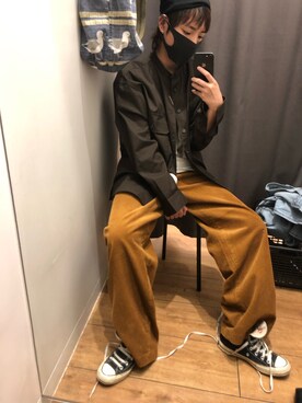 「アイテム（チノパンツ、オレンジ系）」を使った、bb blueさん（レディース・160cm）の秋コーディネート