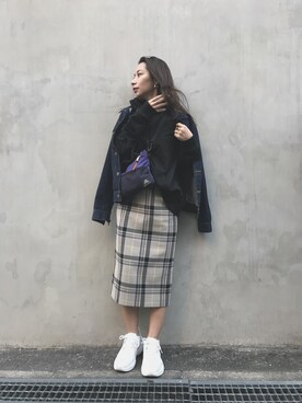 「Mila Owen（ミラオーウェン）のアイテム（スカート、ベージュ系）」を使った、honami06wearさん（レディース）の秋コーディネート