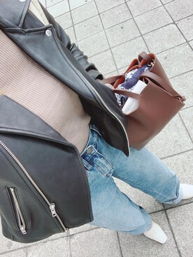 「RANDA（ランダ）のストレスフリー/ソフトスクエアトゥショートブーツ（ブーツ）」を使った、honami06wearさん（レディース・157cm）の秋コーディネート