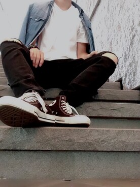 「CONVERSE（コンバース）のアイテム（スニーカー、ブラック系）」を使った、yuuuuさん（メンズ・172cm）の夏コーディネート
