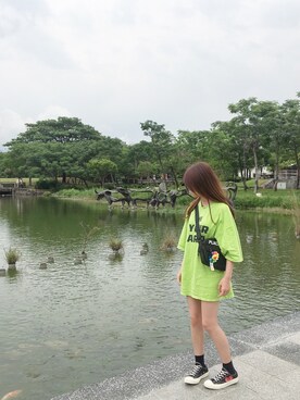 「PLACES+FACES（プレイシーズフェイシーズ）のアイテム（バッグ）」を使った、葉さん（レディース・160cm）の夏コーディネート