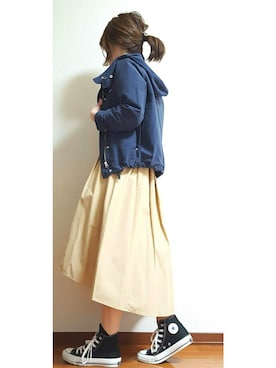 「オールスター」｜「アイテム（マウンテンパーカー）」を使った、kouchaさん（レディース・154cm）の春コーディネート