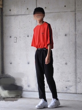 「MYne（マイン）のアイテム（Tシャツ/カットソー）」を使った、HISAMOTOさん（メンズ・180cm）の夏コーディネート