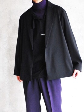 Tシャツ カットソーを使った 黒 紫 のメンズ人気ファッションコーディネート Wear
