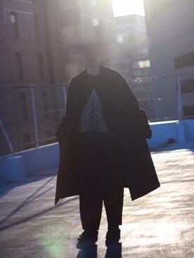 「HARE（ハレ）のアイテム（チェスターコート）」を使った、HISAMOTOさん（メンズ・180cm）の春コーディネート