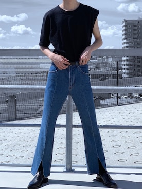 「UNIQLO（ユニクロ）のクルーネックＴ（半袖）（Tシャツ/カットソー）」を使った、HISAMOTOさん（メンズ・180cm）の秋コーディネート