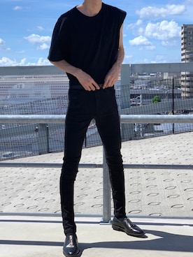 「UNIQLO（ユニクロ）のクルーネックＴ（半袖）（Tシャツ/カットソー）」を使った、HISAMOTOさん（メンズ・180cm）の秋コーディネート