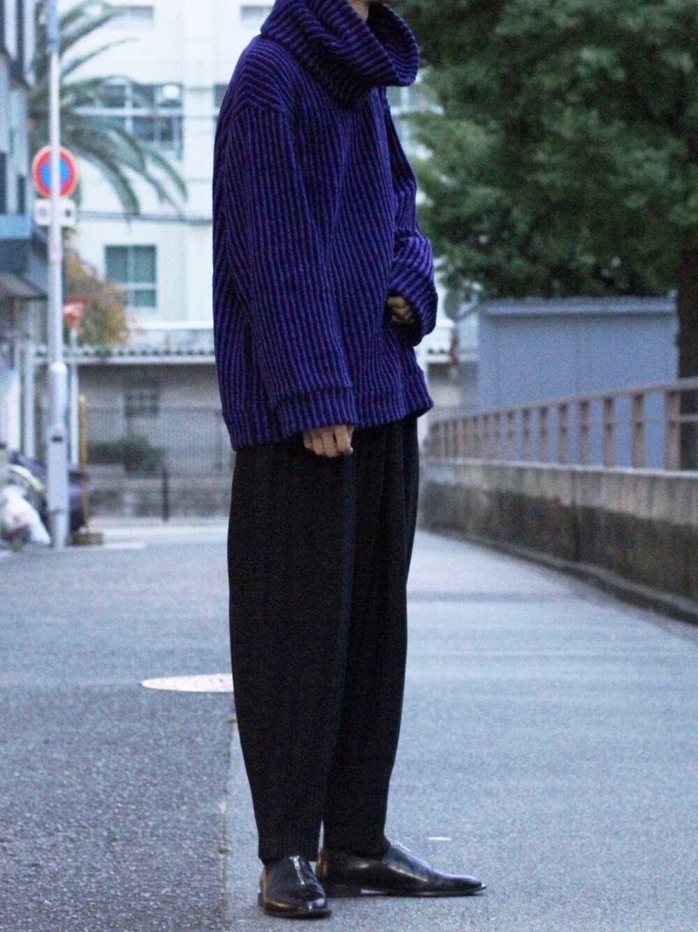 shareef MOLE STRIPE PULL OVER RE-NECKトップス
