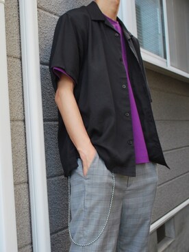 シャツ ブラウスを使った 差し色 紫 のメンズ人気ファッションコーディネート Wear