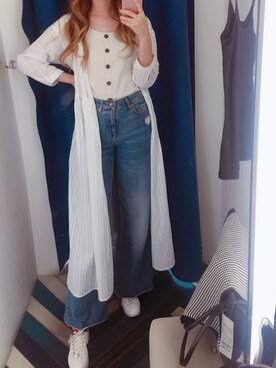「ZARA（ザラ）のアイテム（デニムパンツ、ブルー系）」を使った、ゆりりんさん（レディース・163cm）の春コーディネート