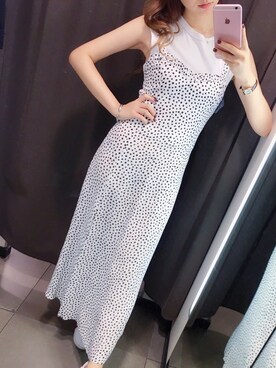 「ZARA（ザラ）のアイテム（ワンピース、ホワイト系）」を使った、ゆりりんさん（レディース・163cm）の夏コーディネート