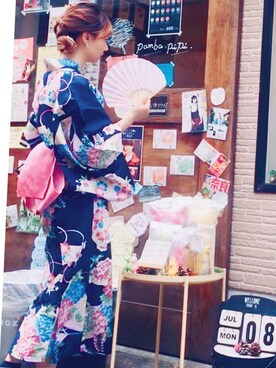 「浴衣のアイテム（ドレス、ブルー系）」を使った、ゆりりんさん（レディース・163cm）の夏コーディネート