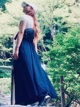 「Dickies（ディッキーズ）のアイテム（スカート、ブルー系）」を使った、ゆりりんさん（レディース・163cm）の夏コーディネート